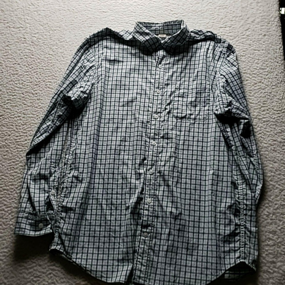 Duluth Trading Co Shirt Mens LT Blue Green Plaid Long Sleeve Stretch Button-Up‎